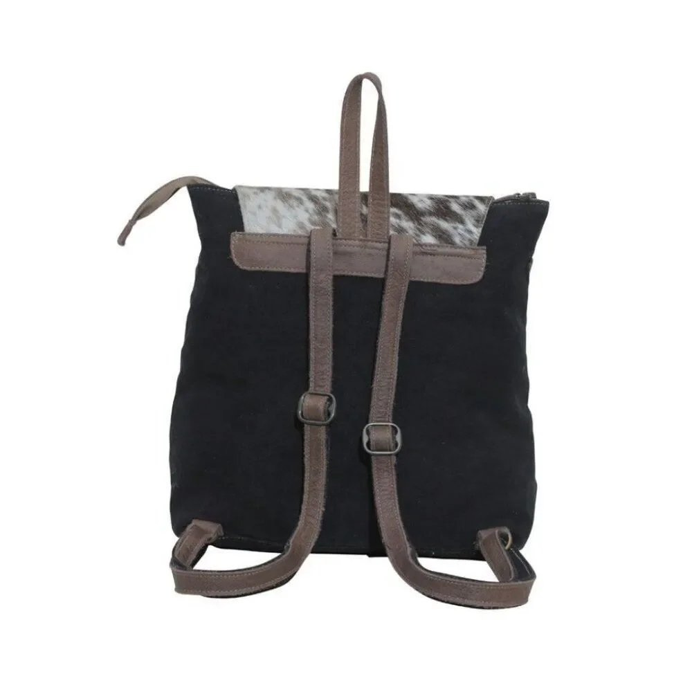 Myra Bag Handmade Mocha Backpack Upcycled Canvas & Cowhide Leather
